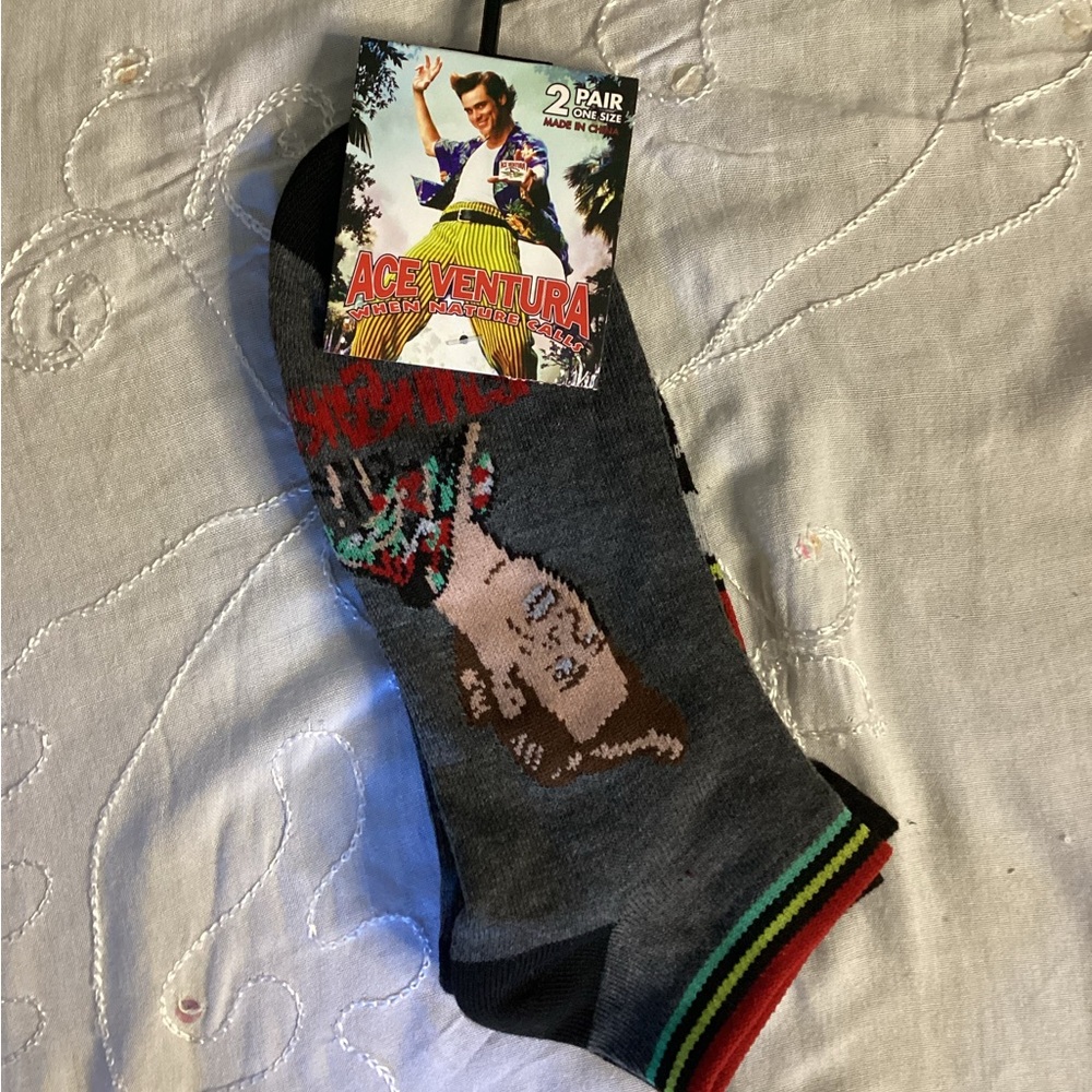 2 Pairs: Ace Ventura Themed Gray Casual Socks 7-12